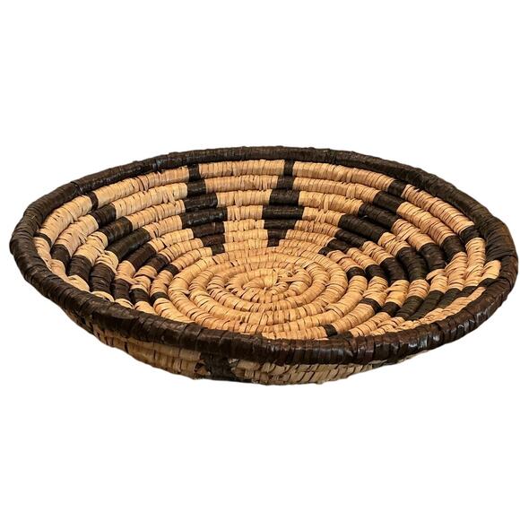 Handmade Seagrass Basket Set Black Tan Star Pattern Boho Rustic Country Africa - Picture 4 of 12